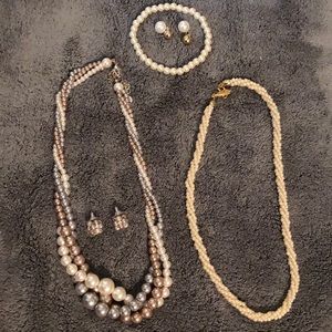 Faux pearl necklaces, earrings & bracelet.